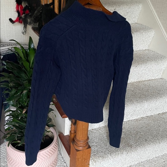 Sunday Best Dark Blue V-Neck Wool Cropped Sweater - Picture 7 of 14